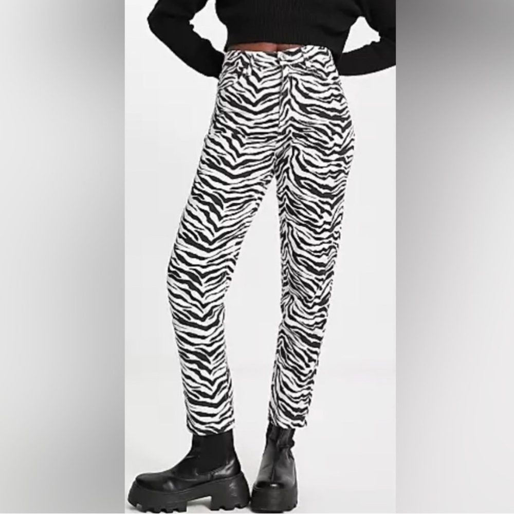 Mango Zebra Print Cropped Mom Jean, Black & White, US size 4